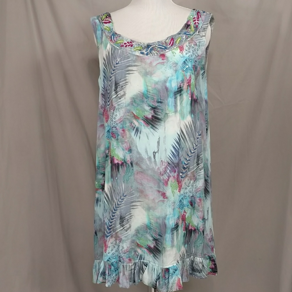 Sundress Shift Beach Pool Letarte Watercolor Short Dress Cover Up Resortwear